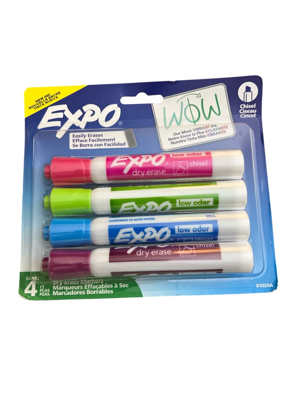Expo Dry Erase Chisel Tip Markers - 4 Pack (Pink, Green, Blue, Purple)